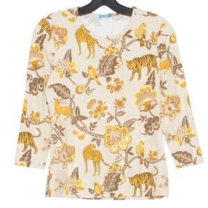 NEW J McLaughlin Top 3/4 Sleeve Catalina Cloth Animal Safari Preppy Cottage XS